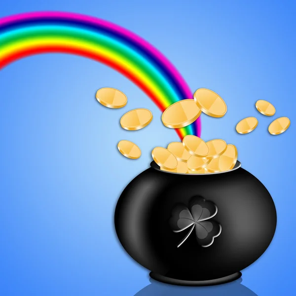 钱在锅中圣帕特里克节的彩虹 — 图库照片