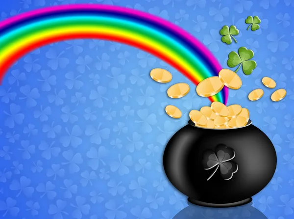 Pengar på potten med regnbåge i st. patrick's day — Stockfoto