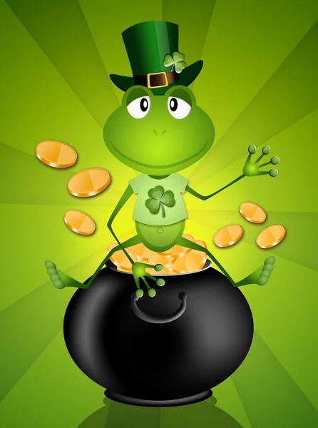 Grenouille sur un pot avec de l'argent à la Saint-Patrick — Photo