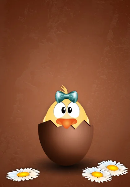 Chick in chocolade ei voor Pasen — Stockfoto