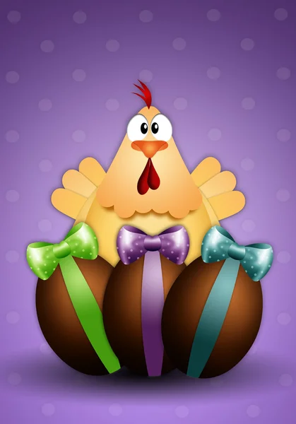 イースター用のチョコレートの卵と鶏 — ストック写真