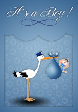 Leylek ve bebek çocuk yenidoğan kartpostal