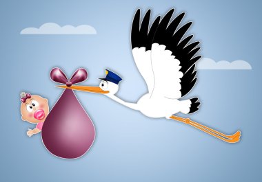 Leylek sağlayan yeni doğan kız