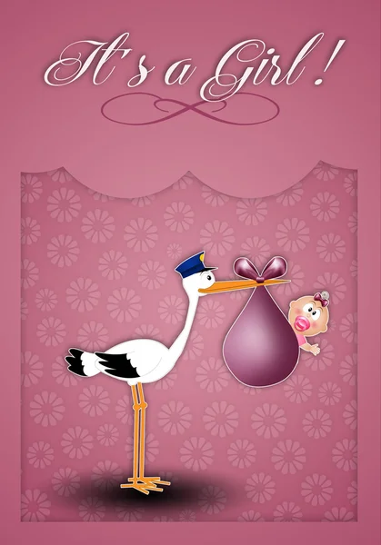 Neugeborene Postkarte mit Storch — Stockfoto