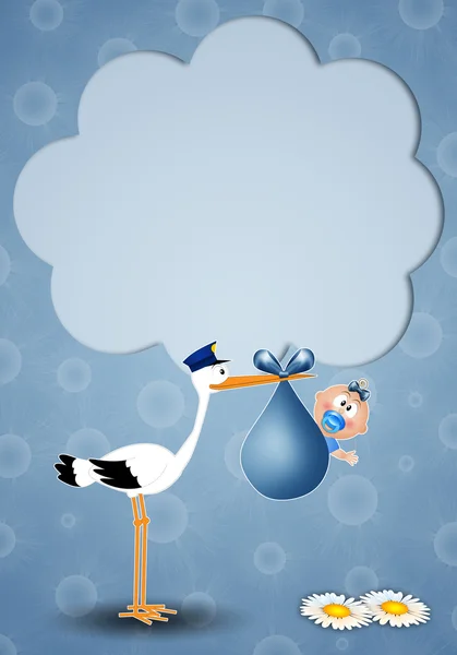 Stork delivering baby boy for newborn — Stock Photo, Image