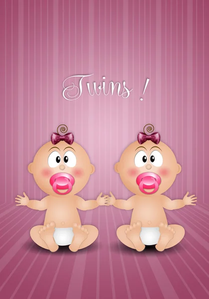 Новорожденная открытка с девочками-близнецами — стоковое фото