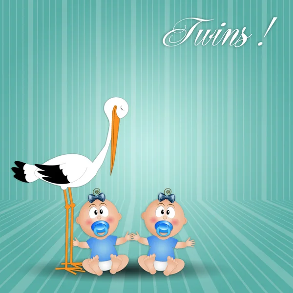 Stork with twin boys — Stock Photo, Image
