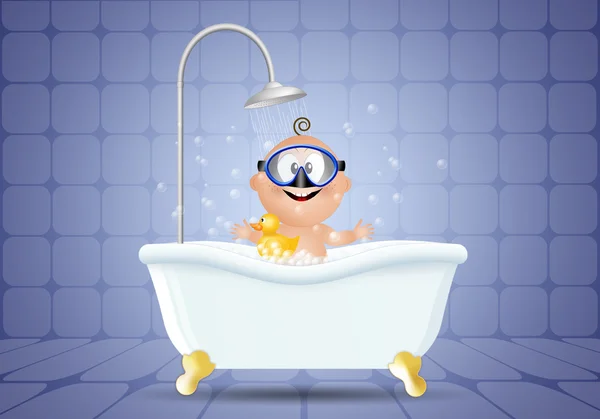 宝宝在浴室配有潜水面罩 — 图库照片