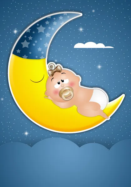 熟睡的婴儿，在月球上 — 图库照片