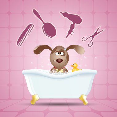 Dog In Bath For Grooming clipart