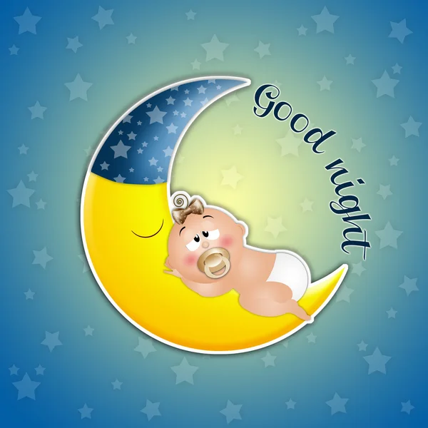 Спящий ребенок на Луне — стоковое фото