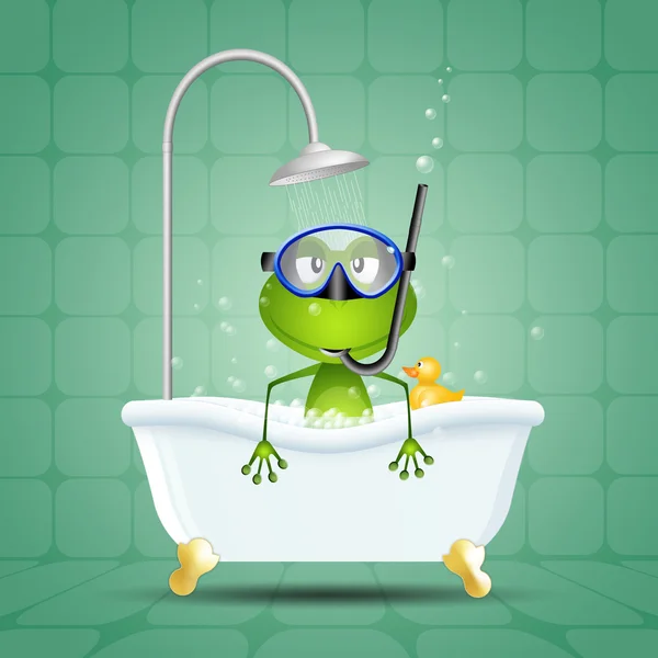 Frog In Bath With Diving Mask — Stock Photo, Image