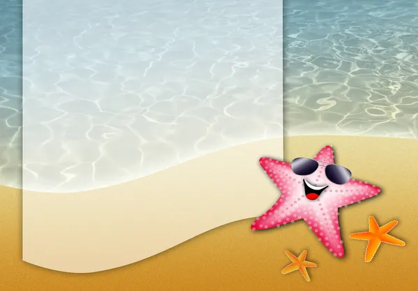 Beach achtergrond met grappige starfish — Stockfoto