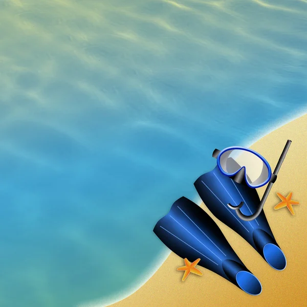 Duikbril met vinnen op het strand — Stockfoto