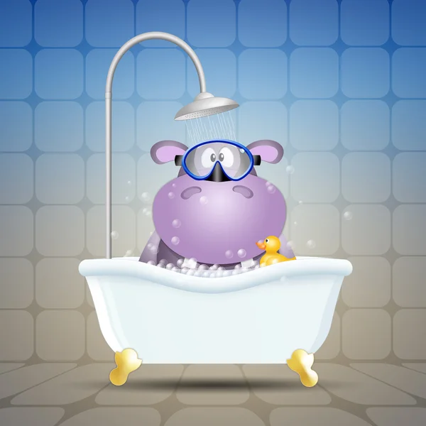 Hippo with diving mask on bath — Stock Photo, Image