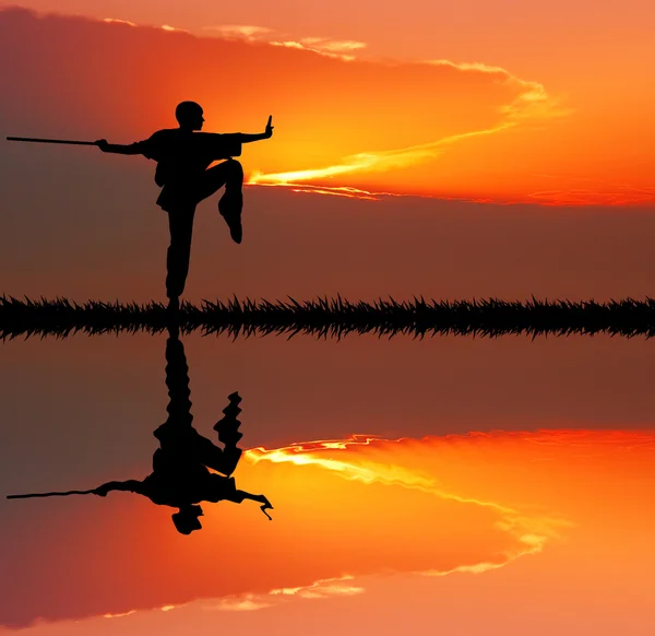 Shaolin posa al tramonto — Foto Stock