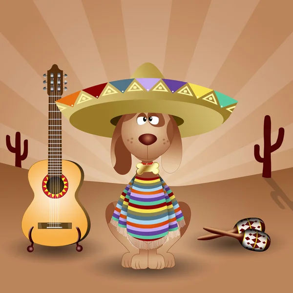 Cão mexicano com guitarra e maracas — Fotografia de Stock