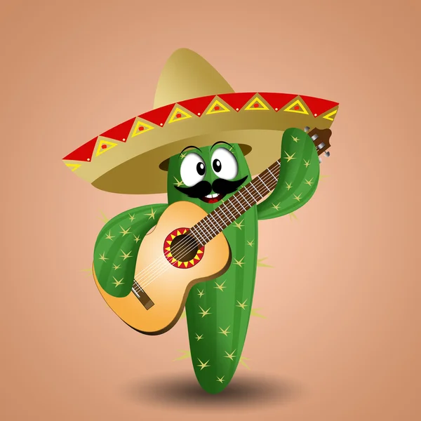 Kaktus s sombrero a kytara — Stock fotografie