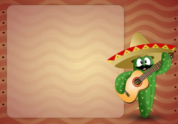 Cactus with sombrero and guitar — Stock Photo, Image