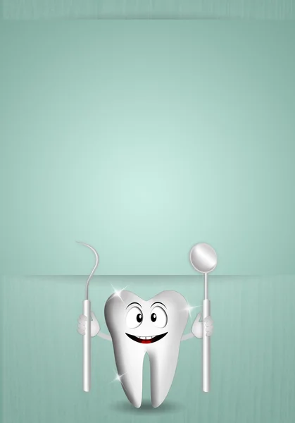 Dent drôle avec outils de dentiste — Photo