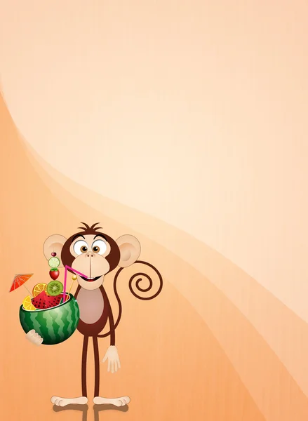 Monkey met watermeloen — Stockfoto
