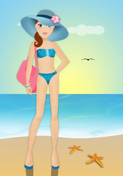 Mulher de biquíni na praia — Fotografia de Stock