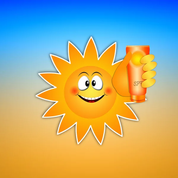 Funny sun with sun lotion — Stock Photo, Image