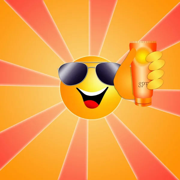 Funny sun with sunscreen — Stock Photo, Image