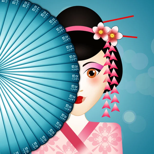 Geisha mit Fächer — Stockfoto