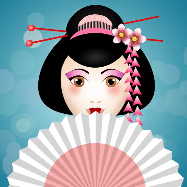 Geisha Gesicht mit Ventilator — Stockfoto