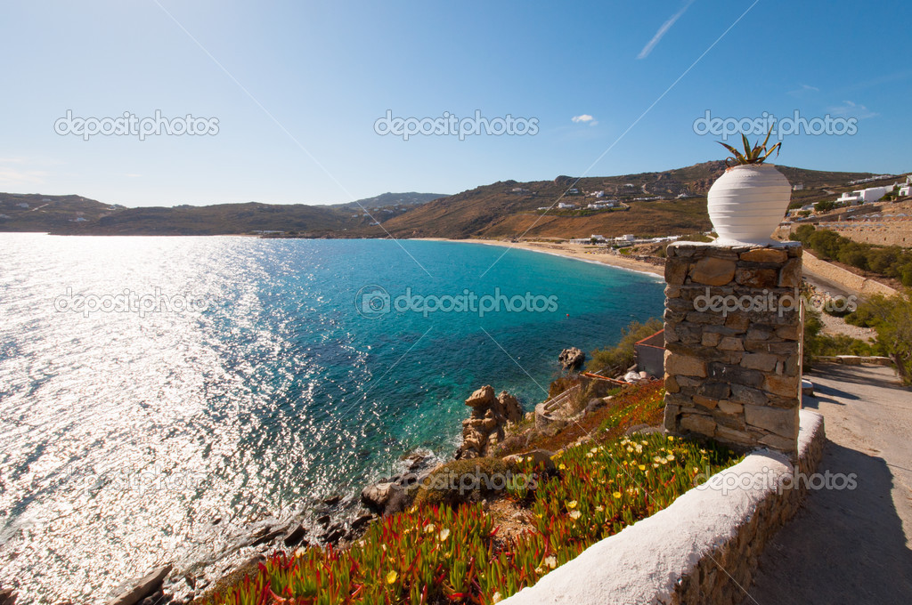 Spiaggia Di Elia A Mykonos Foto Stock Sognolucido 50786443
