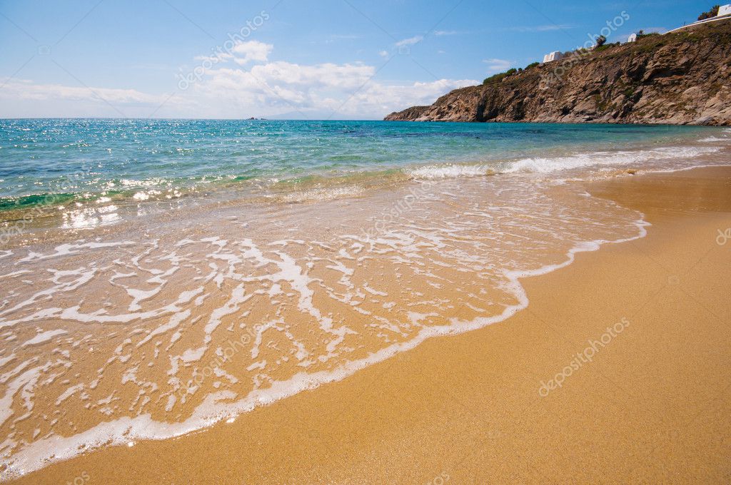 Spiaggia Di Kalo Livadi A Città Di Mykonos Grecia Foto