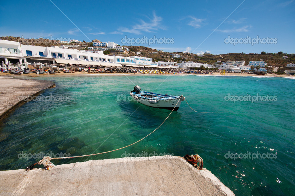 Spiaggia Di Platis Gialos A Mykonos Foto Stock