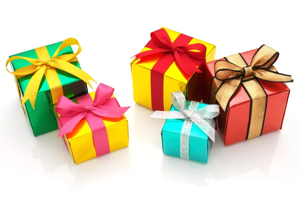 Colorful gifts on white background. — Stock Photo, Image