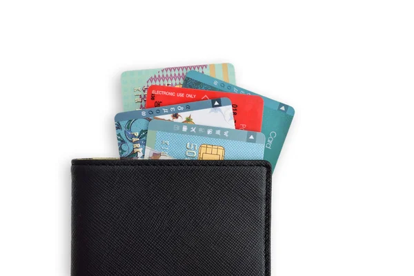 Zwarte portemonnee met creditcards bos — Stockfoto