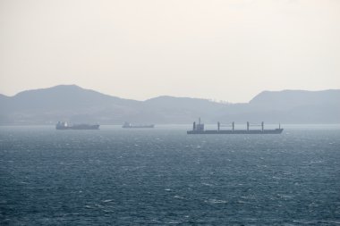 kargo gemisi denizde yelken açıyor.