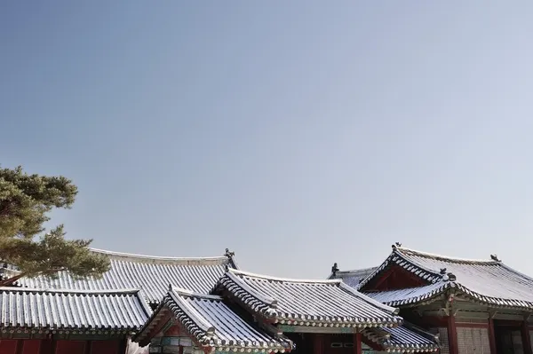 平铺的屋顶和晴朗的天空 — 图库照片