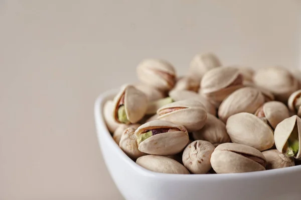 Tasty Pistachio Nuts Bowl Side View Close — Stock Photo, Image