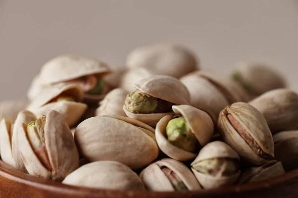 Tasty Pistachio Nuts Bowl Marble Table Top View Close Royalty Free Stock Photos