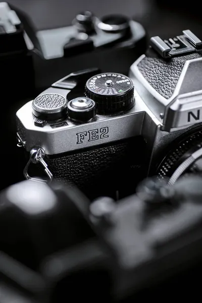 Foto Editorial Câmera Antiga Nikon Fe2 Fechar — Fotografia de Stock