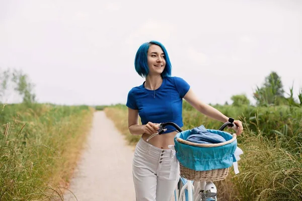 Sexy Woman Vintage Bike Country Road — Stock Photo, Image