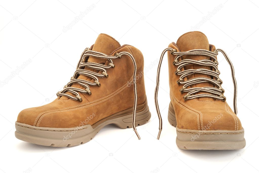 Brown hiking boots isolated on white with clipping path