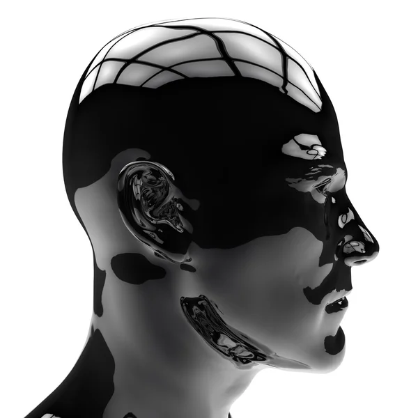 3D-Kopf im Profil isoliert auf schwarzem Hintergrund. — Stockfoto