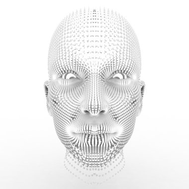 beyaz zemin üzerine fütüristik 3d kadın modeli portresi