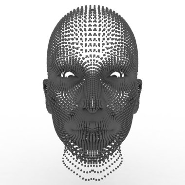 beyaz zemin üzerine fütüristik 3d kadın modeli portresi