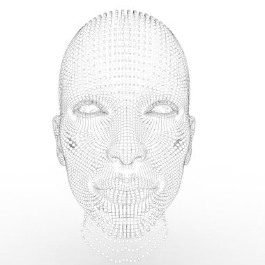 beyaz zemin üzerine fütüristik 3d kadın modeli portresi