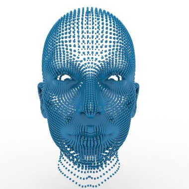 beyaz zemin üzerine fütüristik 3d kadın modeli portresi