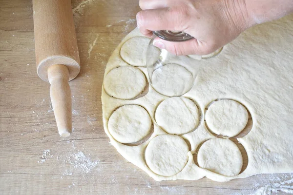 Process Cutting Small Circles Dough — Stock Fotó