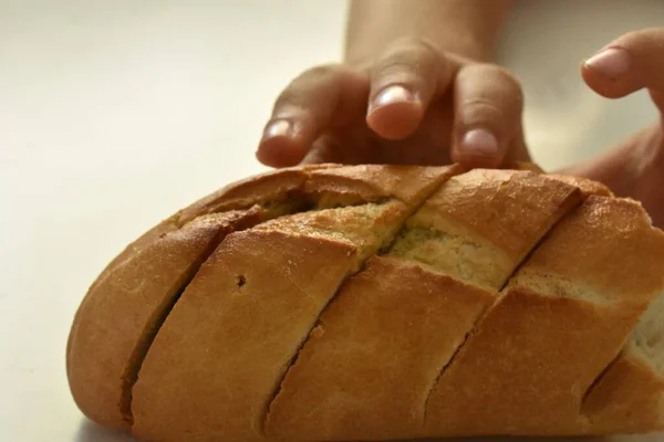 fresh baguette bread with garlic and cheese