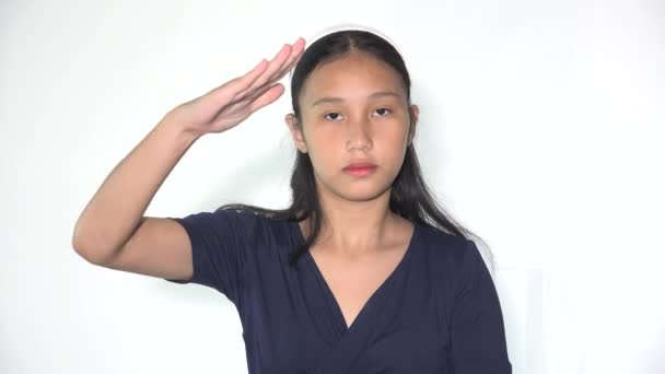 An Asian Teen Girl Saluting — Stock Video